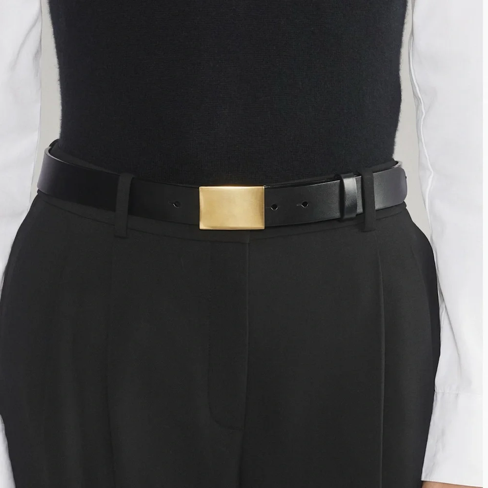 Aritzia Pillar Solid Brass Leather Belt in Black/Gold Size M - worn once